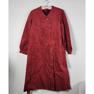 Vintage Mollie Parnis Union Made Burgundy Ultra Suede Midi Dress Size 16 Buttons